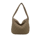 Quilted nylon hobo bag in dark khaki featuring diamond stitching and wide shoulder strap - Sage Green