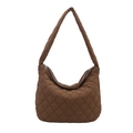 Dark coffee quilted crossbody hobo bag with classic diamond stitching and wide strap - Coffee
