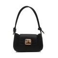 Minimalist black matte leather underarm bag with large gold square buckle and knot strap - Black