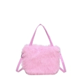 Pink fuzzy plush shoulder bag with matching synthetic leather strap for women - Pink