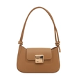 Minimalist camel brown leather underarm bag with a large polished gold square buckle - Khaki