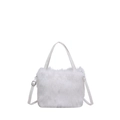 White faux fur crossbody bag with top handles and adjustable strap for winter fashion - White