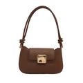 Brown leather baguette underarm bag with gold metal buckle and knotted shoulder strap - Brown