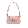 Minimalist pink underarm shoulder bag with a square gold buckle for women - Pink