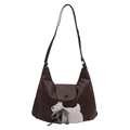 Borsa tote marrone in finta pelle con cagnolino di peluche e fiocco a quadretti bianco - Marrone