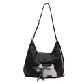 Borsa tote nera minimalista con toppa a forma di cucciolo di peluche e fiocco bianco - Nero