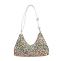 Bolso hobo de lona floral con correa de cuero anudada y detalle de tejido jacquard - Azul
