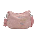 Borsa a tracolla trapuntata rosa con ricami a zigzag colorati e cinturino regolabile - Rosa