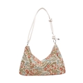 Bolso de lona con estampado floral rojo y azul y asa de cuerda blanca - Rojo