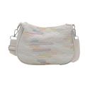Borsa a tracolla bianca a mezzaluna con ricami colorati e ampia tracolla in tessuto - Bianco