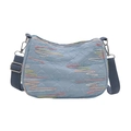 Borsa a tracolla azzurra trapuntata con ricamo a onde colorate e tracolla regolabile - Blu