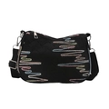 Borsa tote nera trapuntata alla moda con ricami colorati e tracolla larga in tessuto - Nero
