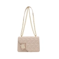 Elegante borsa a tracolla beige trapuntata con catena dorata e motivo geometrico - Bianco Sporco