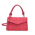 Magenta lace-embossed crossbody bag with knotted handle and elegant envelope flap design - Pink