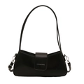French style black leather crescent shoulder bag with silver logo for chic office wear - Black