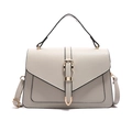 Chic light grey crossbody bag with pebble texture leather and gold buckle accent - Gray