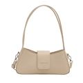 Minimalist cream-white crescent baguette bag in matte PU leather with silver buckles - White