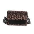 Borsa a tracolla leopardata con patchwork nero e tracolla larga geometrica chic - Marrone