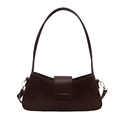 Minimalist French style dark brown leather baguette underarm bag with flap closure - Brown