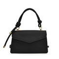 Minimalist black leather shoulder bag with lace texture and knot handle detail - Black