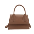 Trapezoid brown leather handbag with gold hardware and adjustable crossbody strap - Khaki