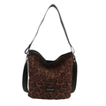 Vintage Damen-Tote-Bag mit Leopardenmuster, großem Fassungsvermögen und schwarzen Riemen - Braun