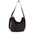 Lila Handtasche mit Leopardenmuster aus Wildleder und breiten schwarzen Schultergurten - Schwarz