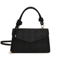 Elegante schwarze gewebte Handtasche mit Knotengriff und goldenen Metallbeschlägen - Schwarz