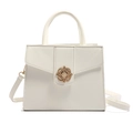 Elegante cremeweiße Handtasche für Damen mit goldener Blumenschnalle und Tragegriff - Weiß