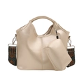 Grande borsa tote oro champagne con trama a grana e tracolla in stile etnico alla moda - Bianco