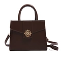 Sac à main élégant marron foncé pour femme avec boucle trèfle dorée et bandoulière - Marron