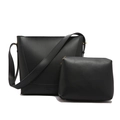 Bolso tipo cubo retro de cuero negro con bolso de mano y hebilla dorada ajustable - Negro