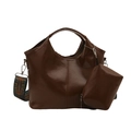 Borsa tote marrone in ecopelle con tracolla etnica e mini pochette coordinata - Marrone