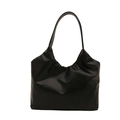 Minimalist black large capacity PU leather tote bag with stylish pleated shoulder strap - Pleated Tote Bag / Black