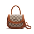 Sacoche rétro en toile damier marron avec finitions en cuir contrasté et détails dorés - Damiers Kaki