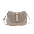 Minimalist beige and brown two-tone crossbody bag with adjustable strap and buckle design - White