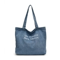 Retro denim tote bag featuring Less Mondays More Sundays embroidery in dark blue finish - Light Blue