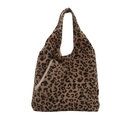 Ensemble sac cabas en velours côtelé léopard avec mini pochette et chaîne en métal - Kaki