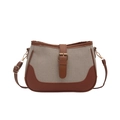 Bolso de hombro retro de lona y cuero marrón con elegante detalle de hebilla dorada - Marrón