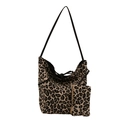 Winter Leopard Print Tragetasche Set mit passendem Beutel und schwarzen Schultergurten - Schwarz Stil