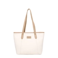 Grande borsa shopper bicolore panna e kaki con logo FASHION per il lavoro - Bianco