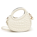 White crescent-shaped PU leather crossbody bag with distinctive 3D embossed square pattern - White