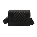 Sac bandoulière noir matelassé avec motifs losanges et large sangle en tissu - Noir