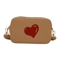 Beige lychee leather crossbody bag with red heart print and golden zipper detail - Khaki