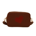 Brown litchi grain crossbody bag with a large red heart print and gold hardware - Brown