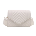 Sac bandoulière blanc matelassé avec motifs en V et losanges et large sangle en toile - Blanc