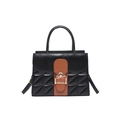 Schicke schwarze Steppledertasche mit braunem Akzentstreifen und goldener Schnalle - Schwarz