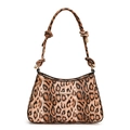 Fashionable leopard print shoulder bag with gold hardware and stylish knot strap detail - Brown