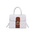 Elegante weiße Stepptasche mit braunem Lederriemen und goldener Hufeisenschnalle - Weiß