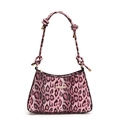 Pink leopard print faux fur shoulder bag with knot strap and gold metal hardware - Pink